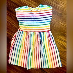 Primary rainbow stripe dress, size 6-7.
